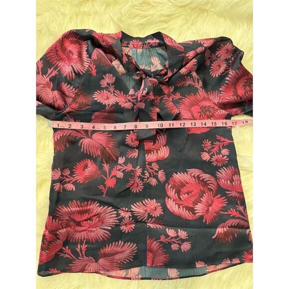 Ted Baker London Women's Floral Blouse Size 0 Multicolor Long Sleeve Tie Neck - Picture 7 of 16